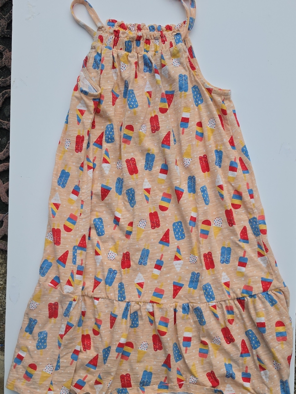 dip Peach Ice Pop Print Ruffle-Hem Sundress with Red, Blue & Yellow Accents